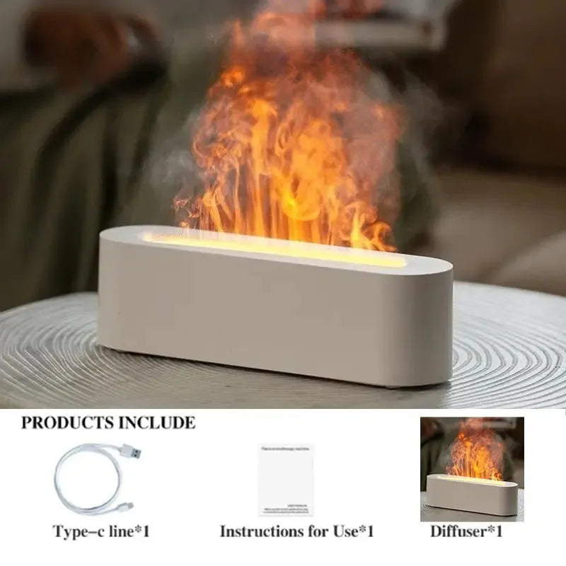Flame aroma diffuser ultrasonic cool mist humidifier with 7 colour LED and realistic fire effect, square plastic design