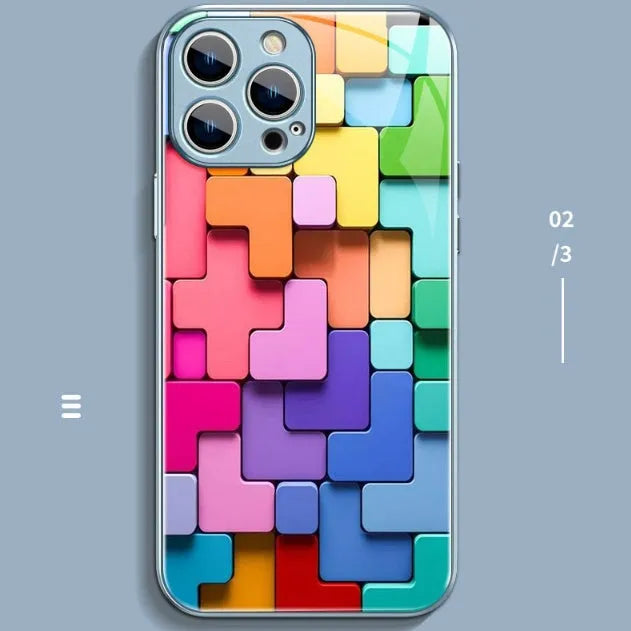 Colourful cartoon geometry pattern silicone back cover iPhone case with building block design