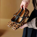 Women's square toe stiletto ankle-strap shoes in black or brown with horse hair upper and pigskin lining