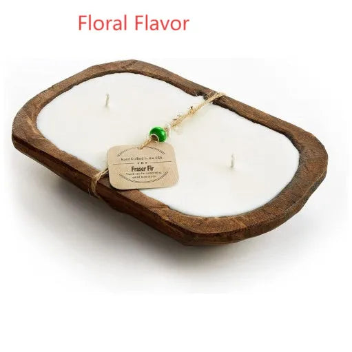 Lavender wooden basin aromatherapy candle with three wicks, soy wax, 230g net content.