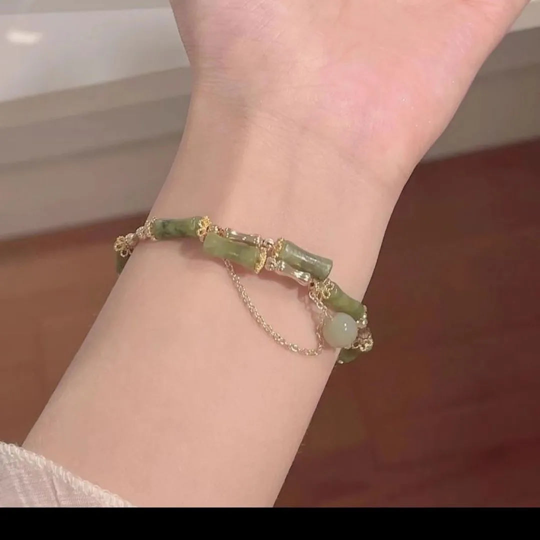 Women's fashion bamboo joint coloured glaze bracelet in plum wine with baking varnish finish