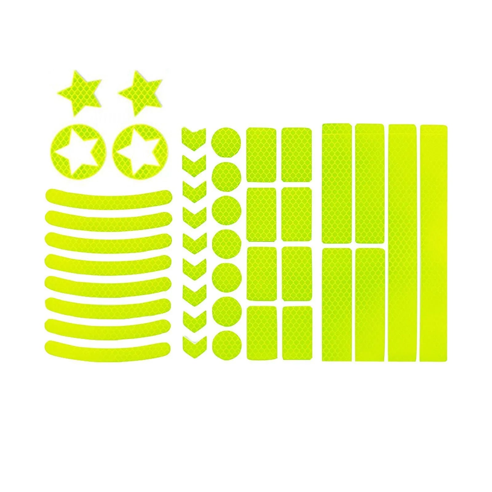 Reflective grid pattern safety tape for bicycles in red, yellow, blue, and white colours.