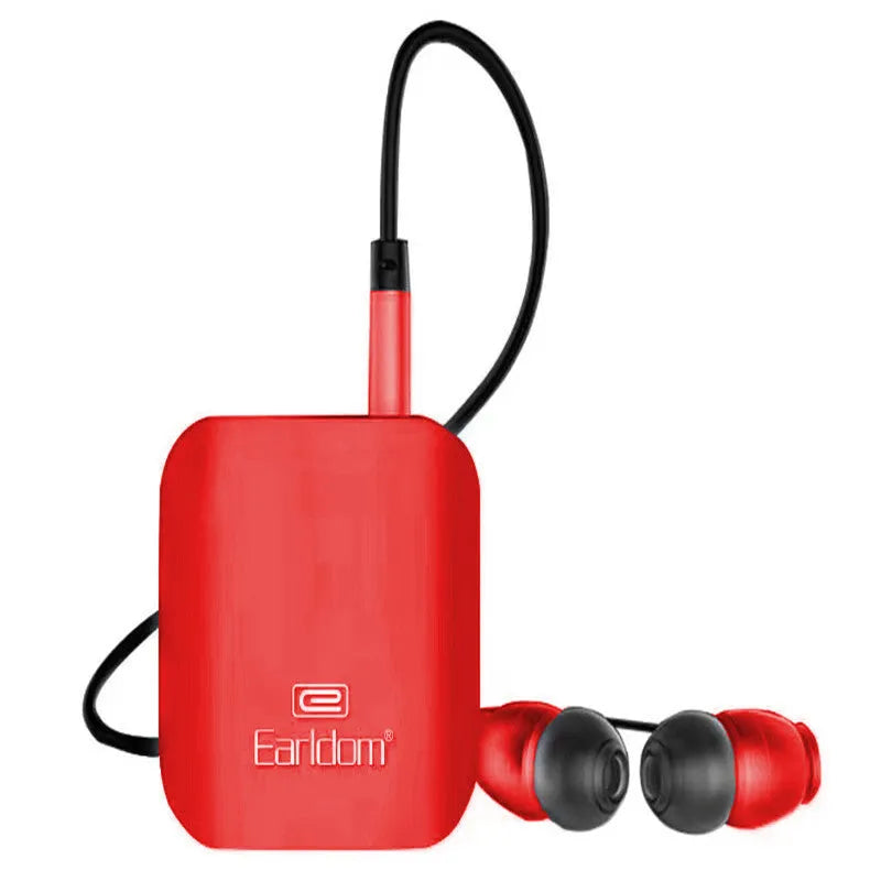 A black Bluetooth lavalier headset worn around the neck with a single earpiece, showing wireless design.