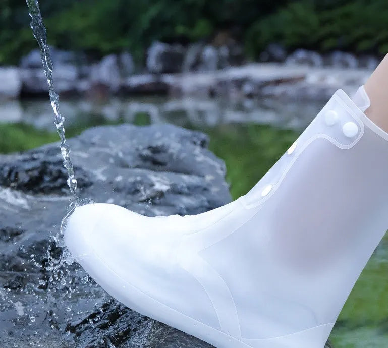 Women's white PVC high top waterproof shoe covers for rain protection