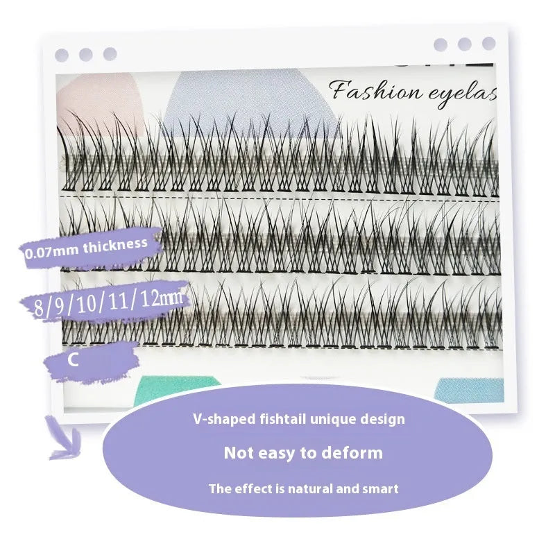 Black V-shaped fishtail segment false eyelashes with 8mm to 12mm length options