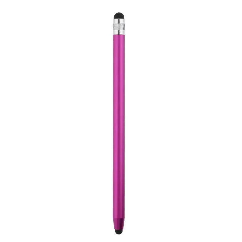 Metal dual-tip capacitive stylus pen with silicone touch heads, 14cm long, in silver colour