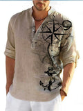 Long sleeve striped Hawaiian casual shirt in thin bamboo linen texture polyester fabric