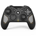Black wireless Bluetooth game controller with leather-textured finish for Nintendo Switch, smartphones, and PC gaming