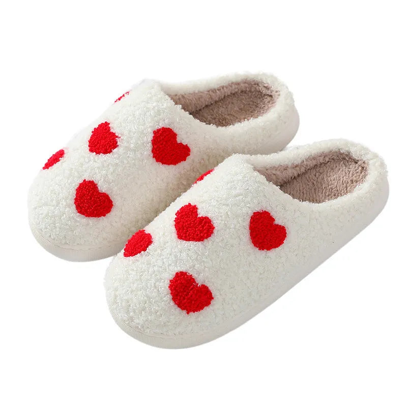 Cartoon love style plush slippers for women with PVC soles in multiple colour options