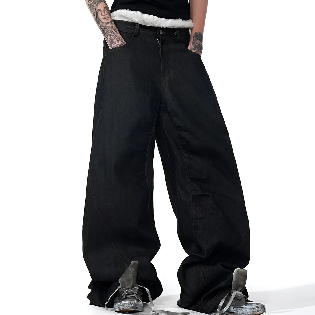 Temperature-Sensitive Color-Changing Embroidered Red Ear Jeans Wide Leg Pants Loose Straight Cotton Denim in Black Available in Sizes S M L XL for Women Asian Sizing