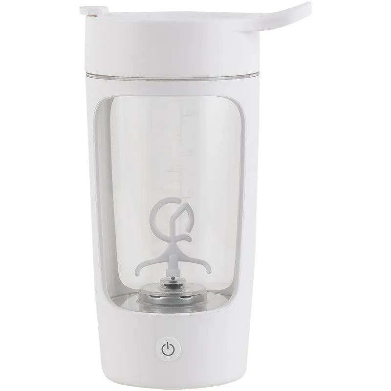 Portable automatic juice blender in black, blue, pink, or white colours showing 650ml capacity markings