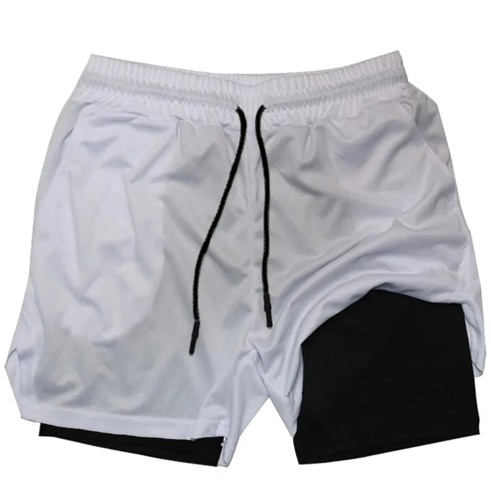 Double-layer camouflage quick-drying shorts for summer running and fitness in black and white