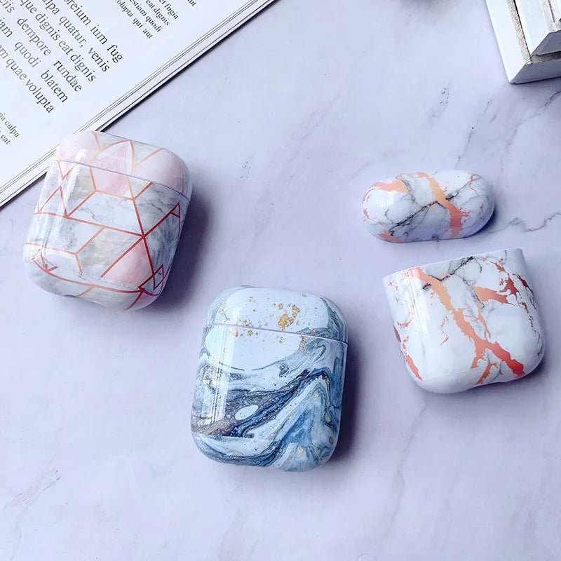 White marble hard PC protective case cover for Apple AirPods 1 and 2 charging box