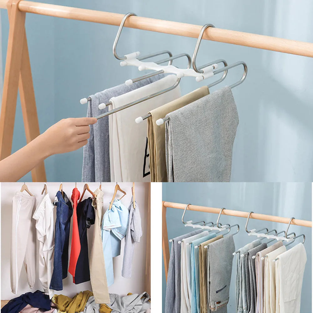 5-in-1 stainless steel trouser hanger, black, 47x18cm, with five booms and two hooks at each end