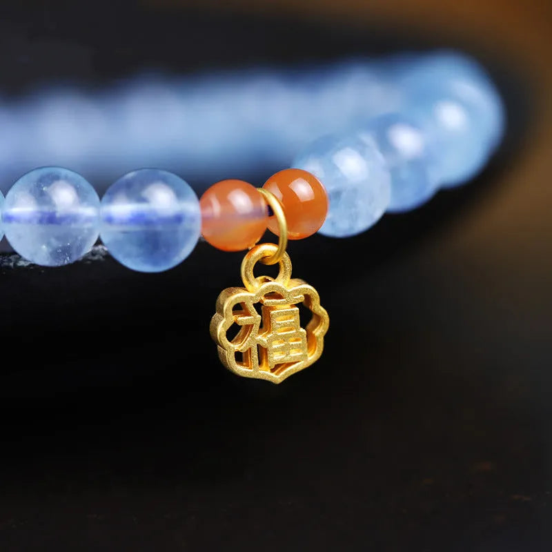 Natural crystal bracelet with 8mm round ice translucent beads and sequins element