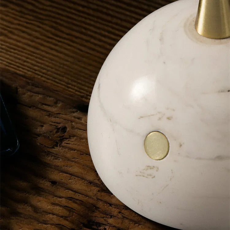 Glass lampshade desk lamp with touch dimmer switch and LED light source on wooden table