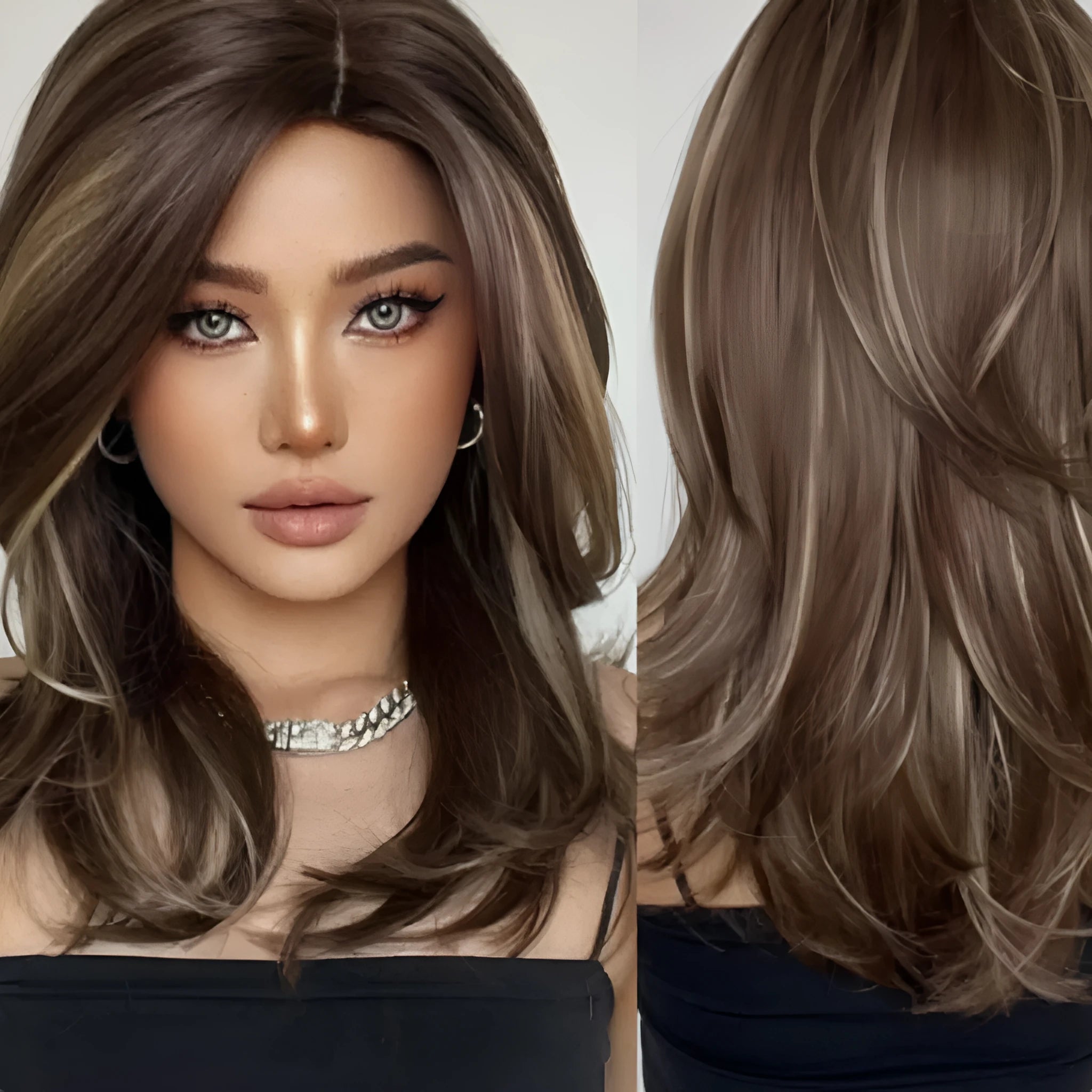 Mid-length curly synthetic wig with platinum gradient colours and bangs
