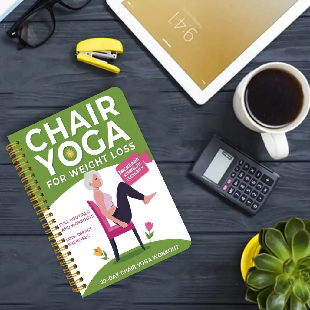 Coil 30 Days Chair Yoga Training Guide notebook with green cover and coil binding