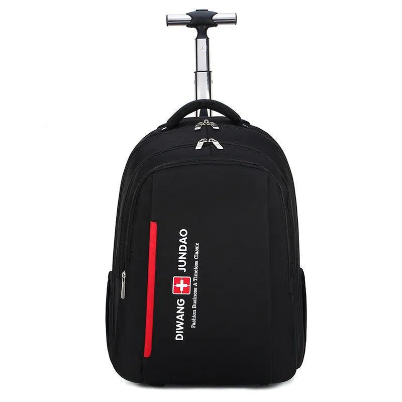 Black 18-inch nylon backpack trolley bag with letter pattern, wear resistant, for business travel