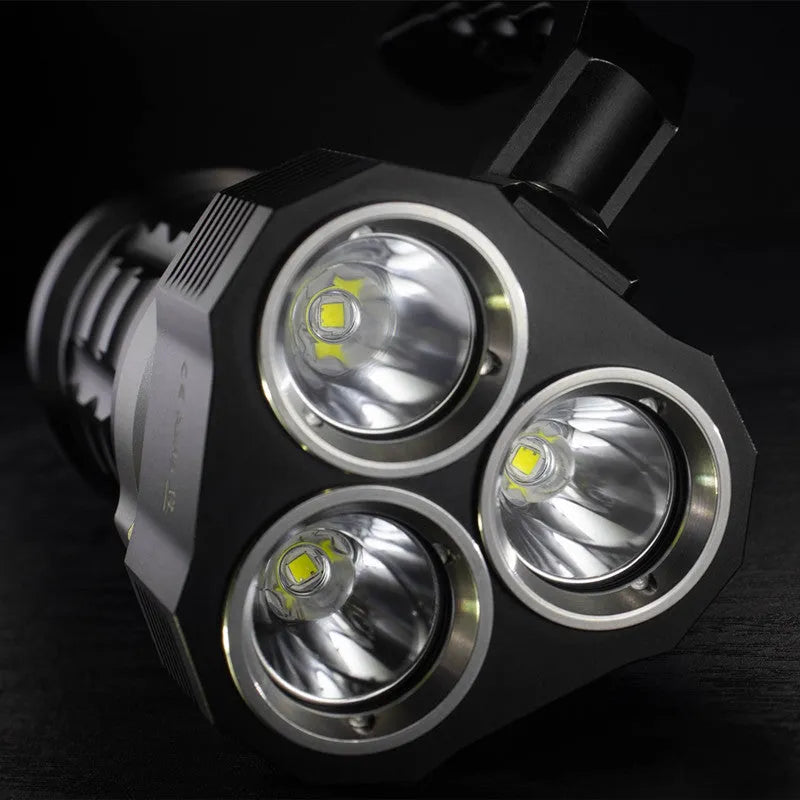 Aluminium alloy diving torch flashlight showing 18cm length and design for outdoor use.