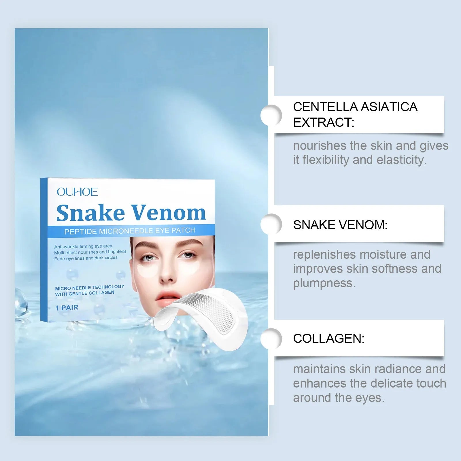 Elastic eye care patch with collagen and hyaluronic acid for under-eye wrinkle fading