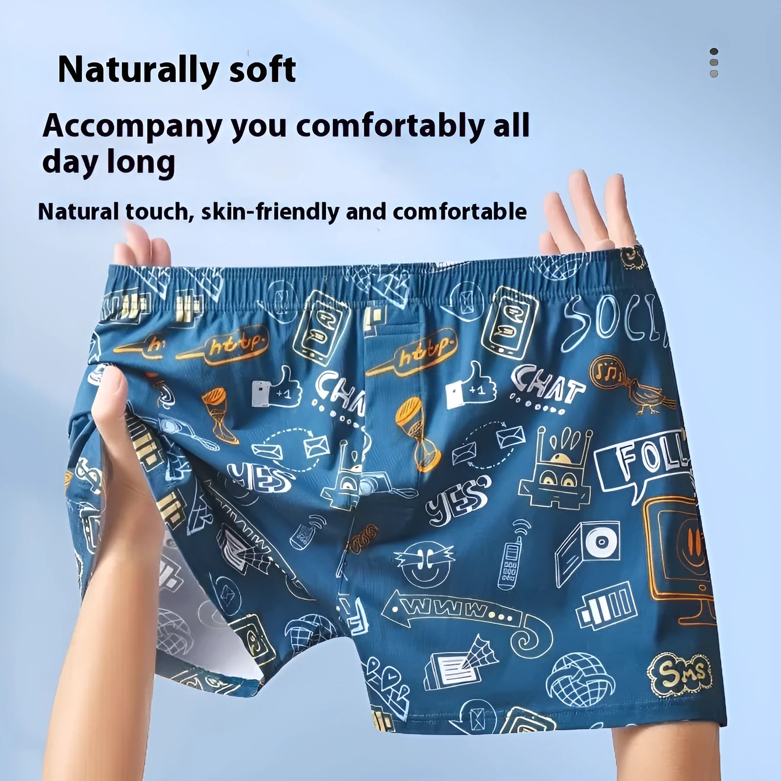 Men's cotton boxer shorts in lake blue, mid waist, breathable knitted fabric