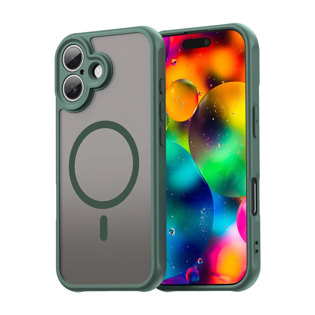 Frosted TPU PC magnetic phone case for iPhone 17 showing drop-resistant design and bracket in black colour