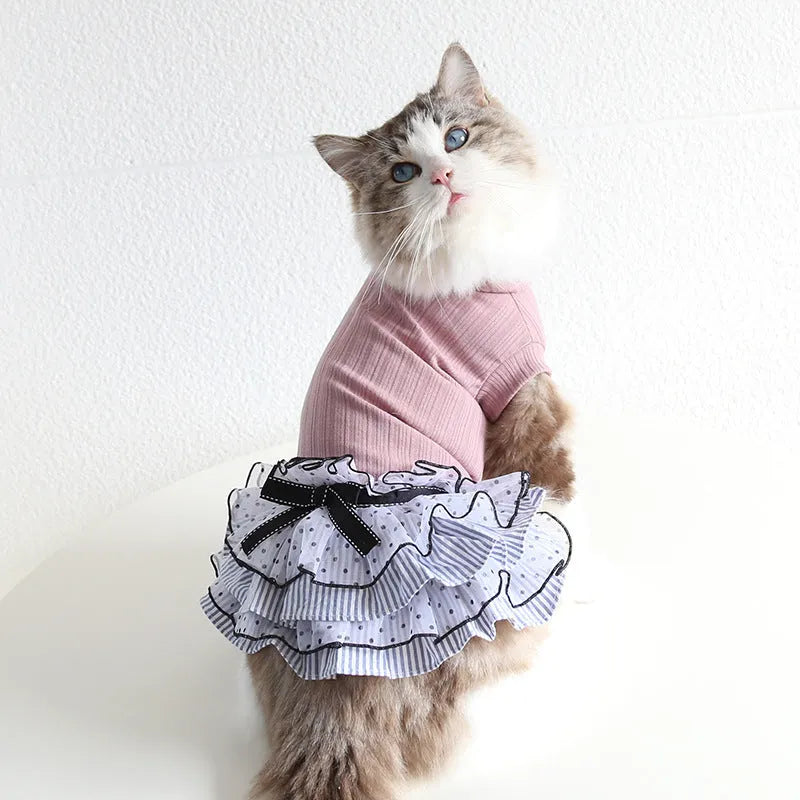 Polka dot lace cake dress pet clothes in taro purple, princess style cloth dog dress