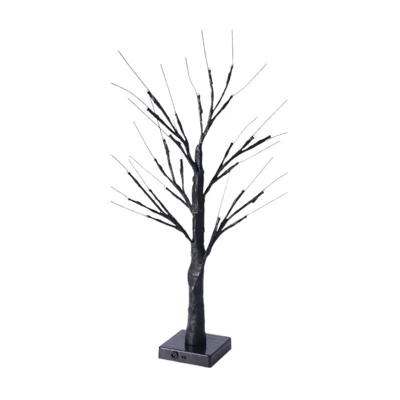 60cm LED birch tree night light with 24 warm beads black finish USB battery powered