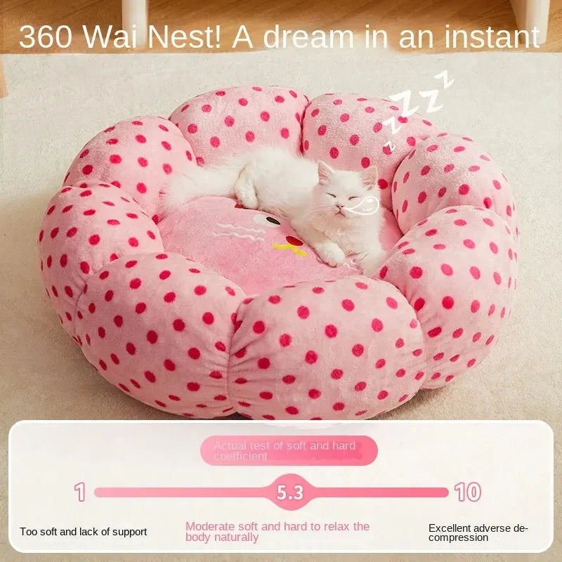 Pink dot fabric cat nest with cushion, suitable for cats up to 20 pounds, 45cm or 65cm diameter