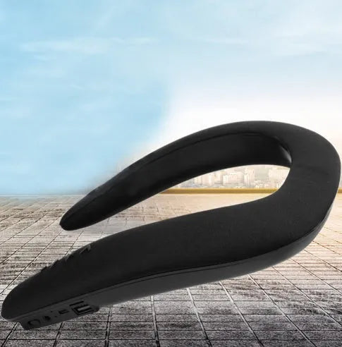 Neck-mounted U-shaped bib Bluetooth sports running speaker in blue with 1200mAh battery