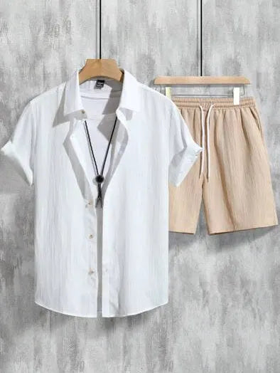 Men's casual Hawaiian 3D printed short sleeve shirt and matching shorts outfit in picture colour
