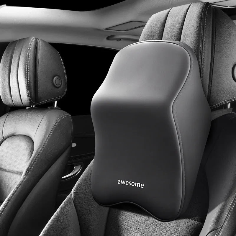 Car memory foam lumbar pillow set with headrest and waist rest in geometric pattern, black colour option
