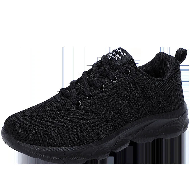 Women's mesh breathable leisure jogging work travel shoes with round head and front lace-up in white black black rose red