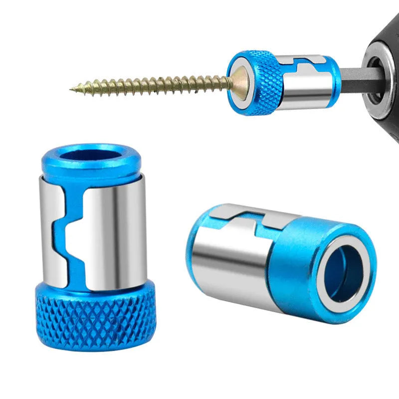 Light blue screwdriver bit with magnetic ring in high carbon steel