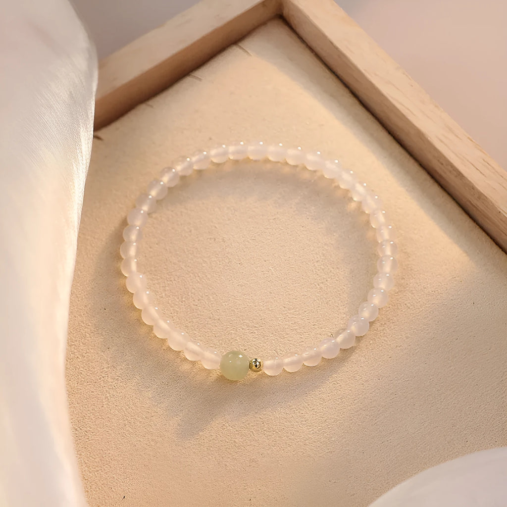 Natural white agate women's bracelet 15cm New Chinese style handcrafted white stone jewellery