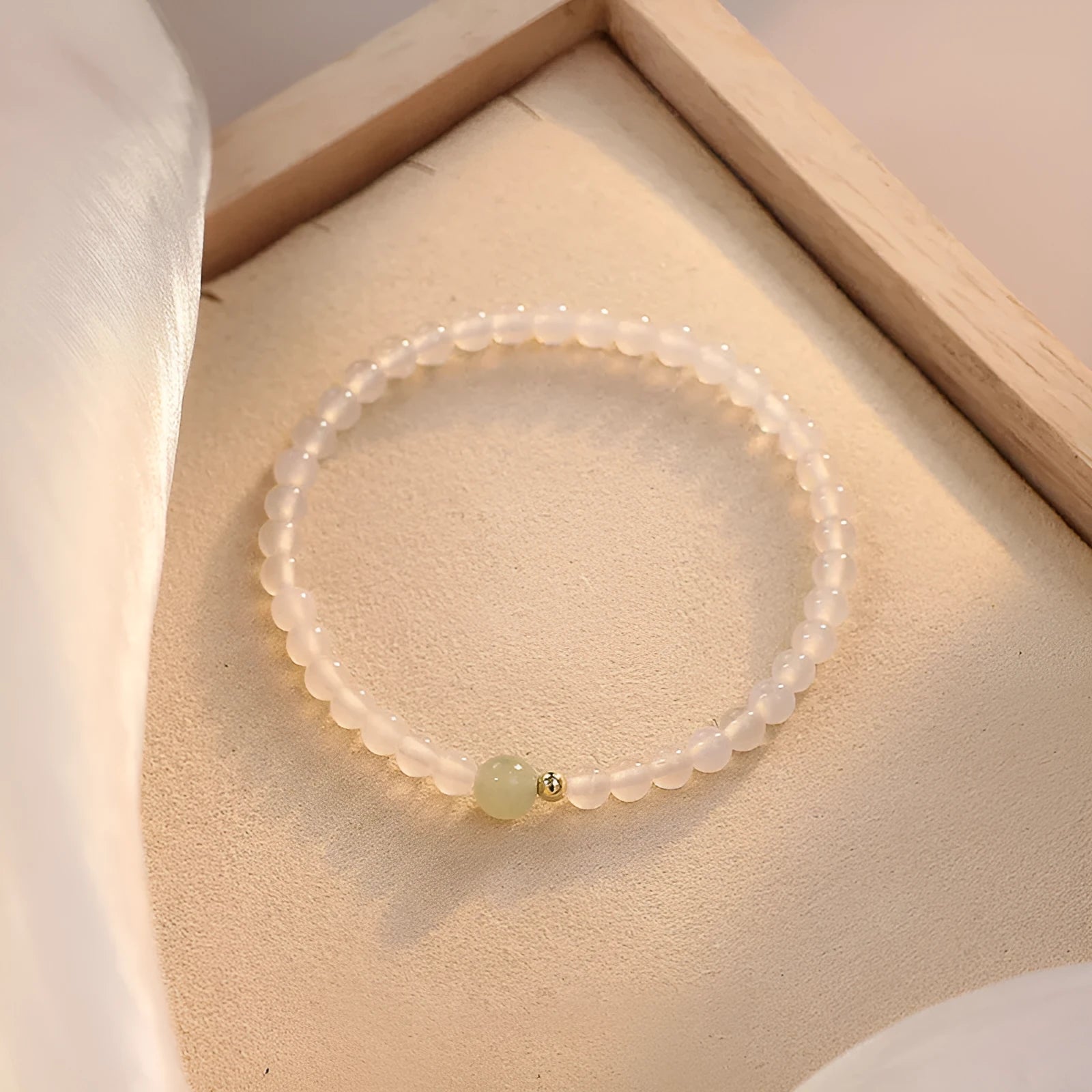 Natural white agate women's bracelet 15cm New Chinese style handcrafted white stone jewellery