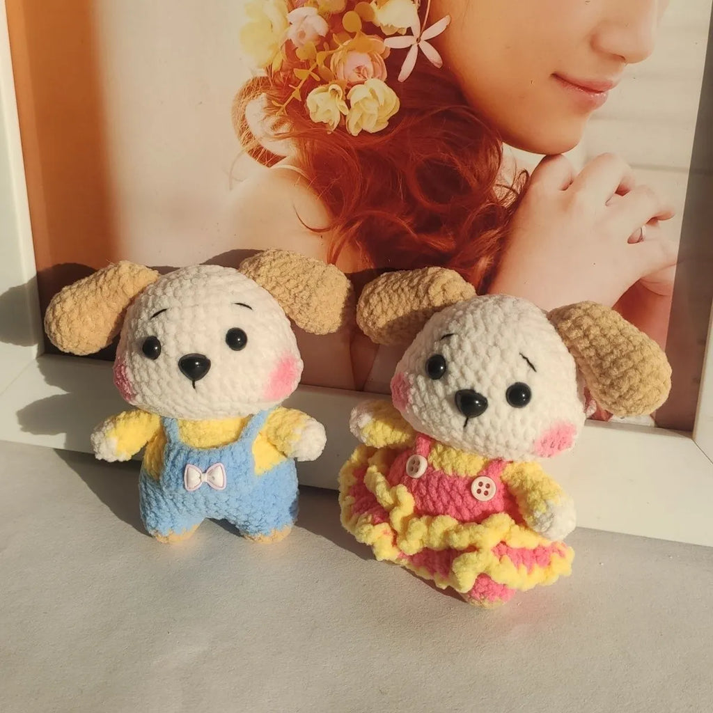 Finished couple zodiac dog pendant with wool surface and key chain in pinafore dress style