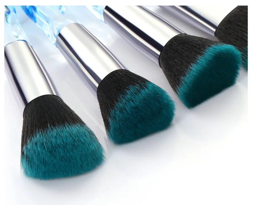 10 crystal handle foundation brushes with artificial fibre bristles in four colour options
