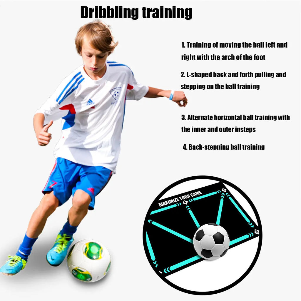 Black football training mat measuring 60x90cm on a flat surface