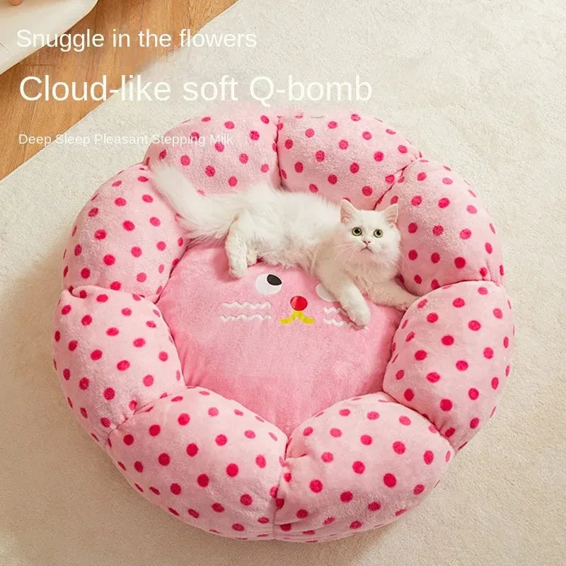 Pink dot fabric cat nest with cushion, suitable for cats up to 20 pounds, 45cm or 65cm diameter