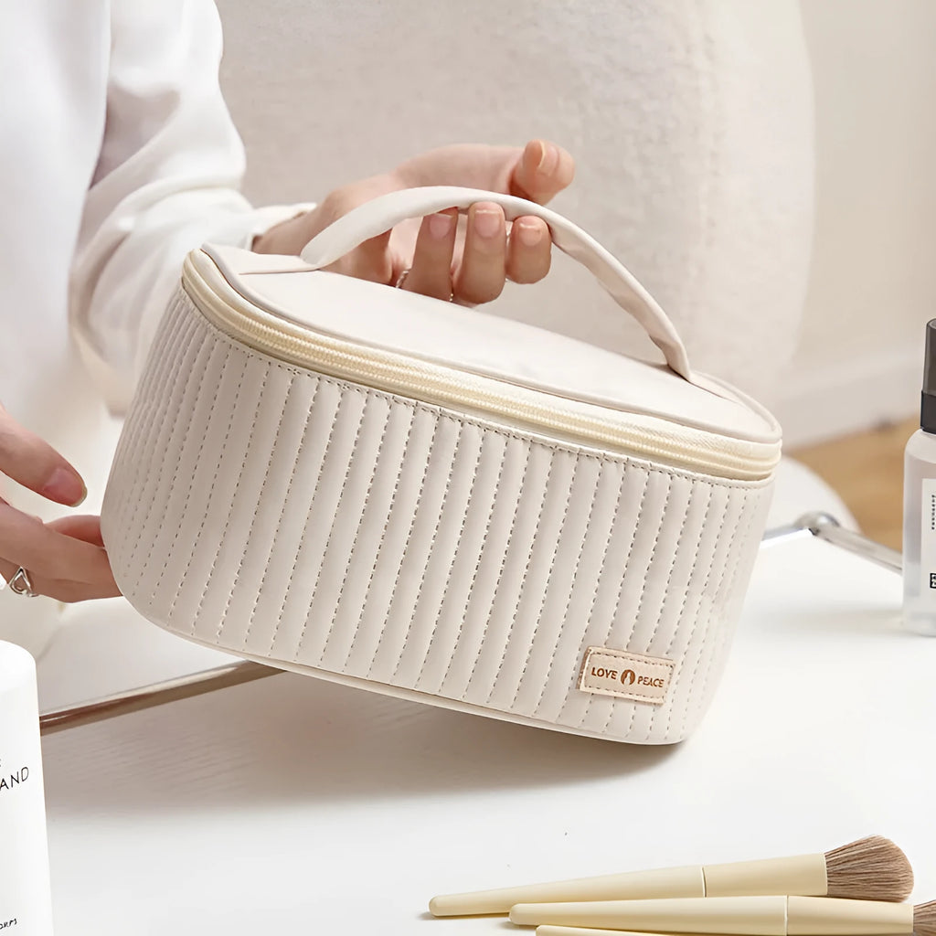 Rectangular open-top PU leather makeup bag in a solid colour