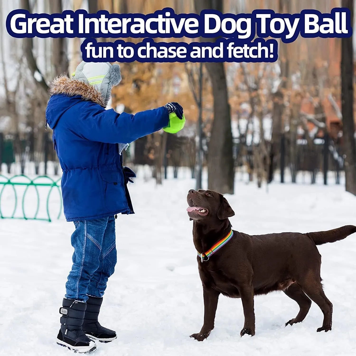 Green natural rubber squeaky chew ball dog toy for medium and large breeds