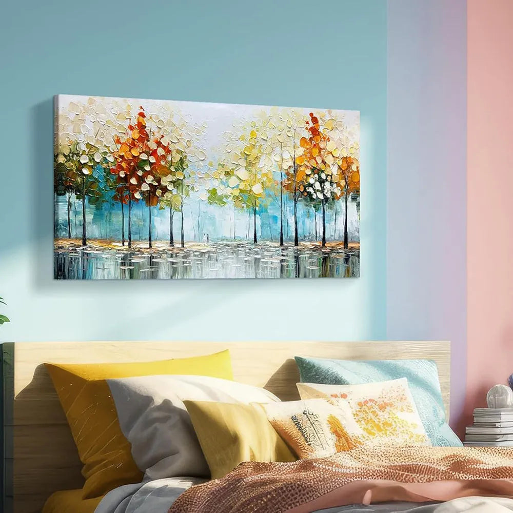 Large handpainted abstract landscape oil painting on canvas with palette knife texture, unframed