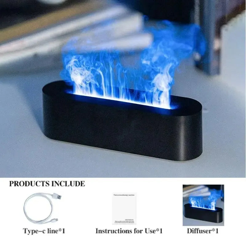 Flame aroma diffuser ultrasonic cool mist humidifier with 7 colour LED and realistic fire effect, square plastic design