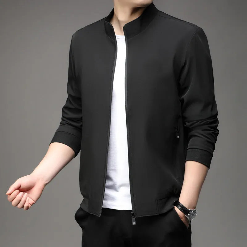 Men's Korean style loose fit autumn jacket with lapel collar and zippered pockets in multiple colours