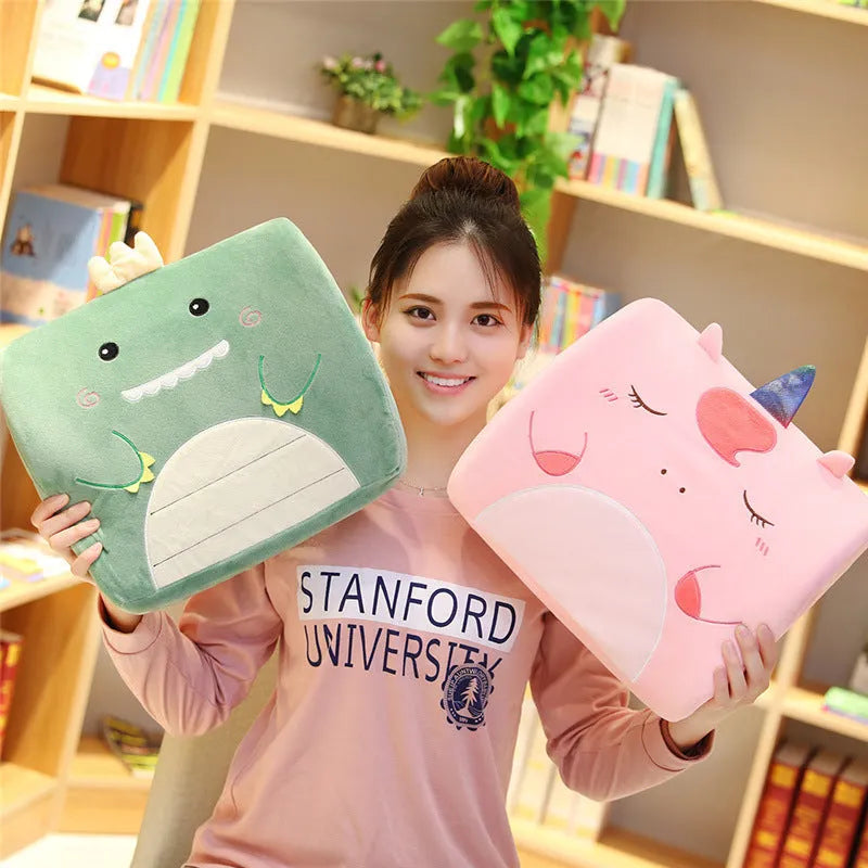 Cartoon memory foam seat cushion in pink unicorn design with removable inner core