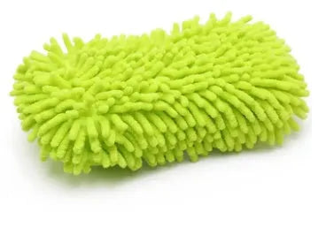 Silver green microfiber car wash sponge measuring 14 cm by 25 cm