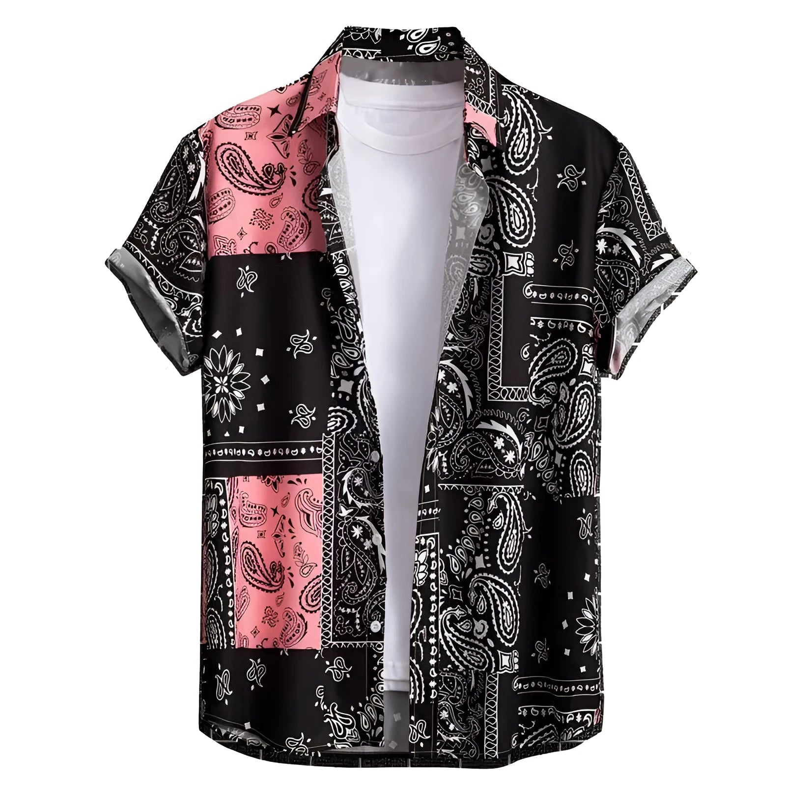 Men's slim fit Hawaiian style cardigan shirt with digital print in size S to 6XL, polyester fabric