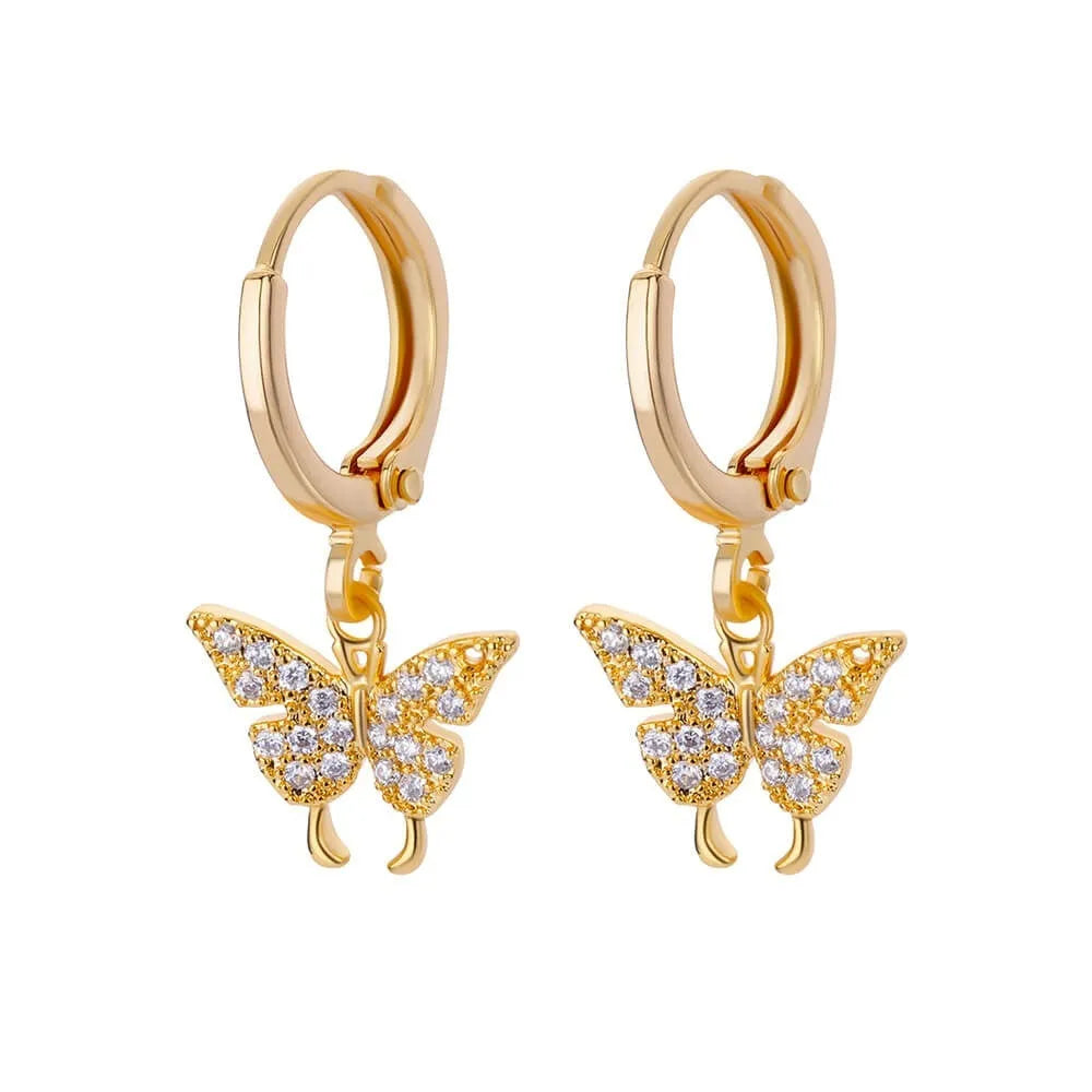 Copper butterfly earrings with irregular geometric design combining heart, bow and star shapes in diamond colour treatment